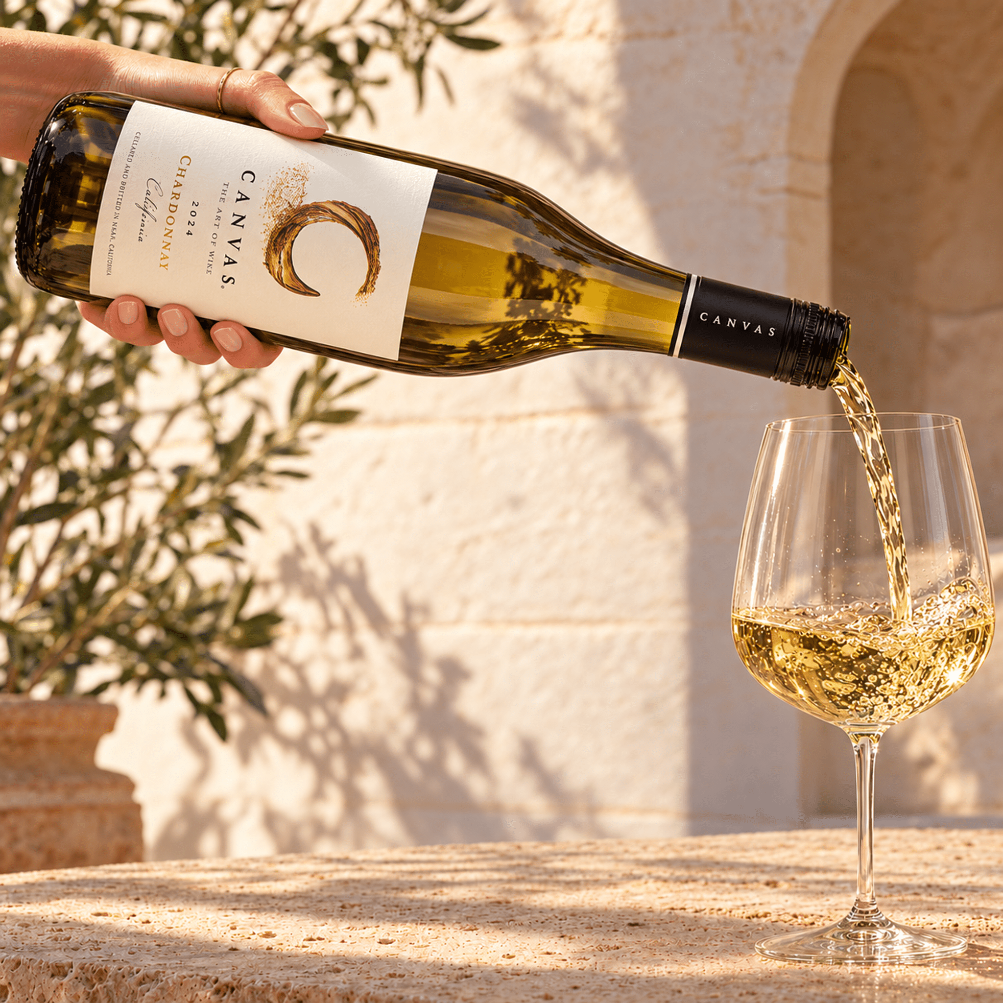 sunlit canvas chardonnay pour